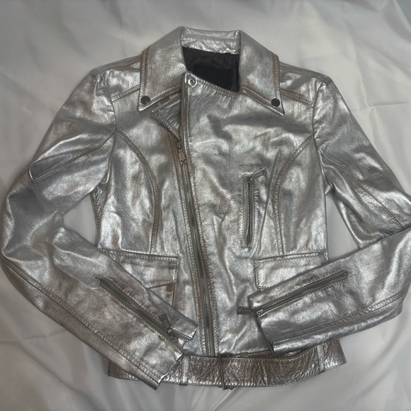 JOHN RICHMOND RICHMOND X Leather Metallic Cropped Moto Jacket SZ 42 - Picture 2 of 10